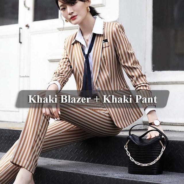 Striped Two-piece Set Blazer Pants Suits - TeresaCollections