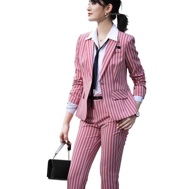 Striped Two-piece Set Blazer Pants Suits - TeresaCollections