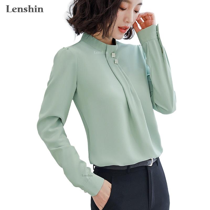High Neck Long Sleeve Blouse - TeresaCollections