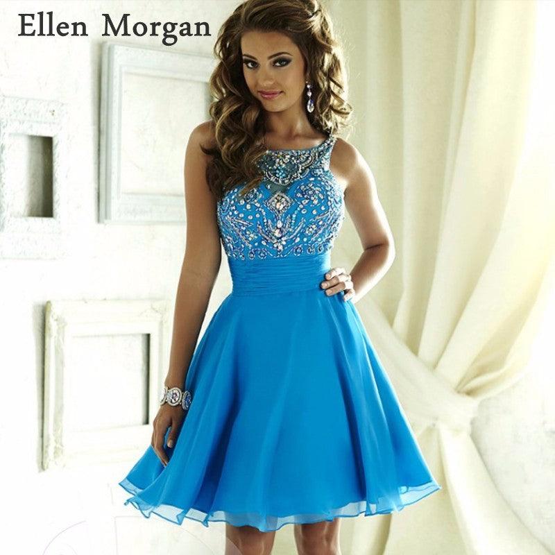 Light Blue Chiffon Short Homecoming Dress - TeresaCollections