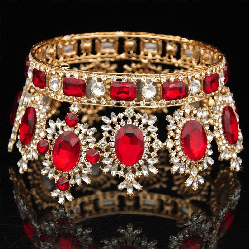 Luxuries Crystal Flower Wedding Red Tiara - TeresaCollections