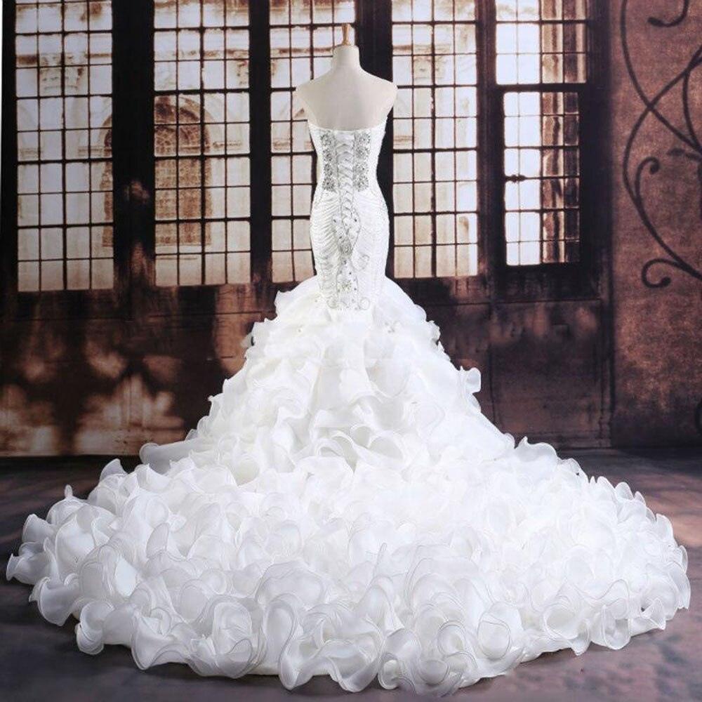 Luxurious Crystals Beaded Organza White Mermaid Wedding Dress - TeresaCollections