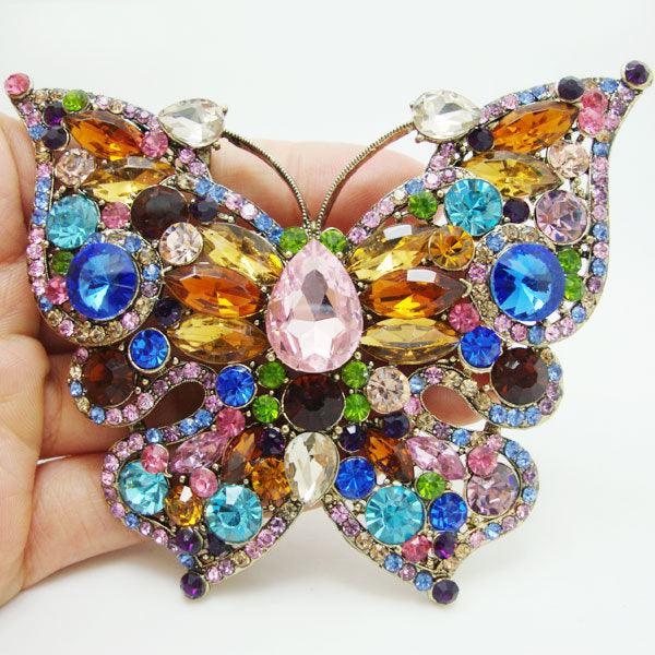 Luxurious Multi-color Butterfly Gold Tone Brooch Pin Rhinestone Crystal Woman Brooch - TeresaCollections
