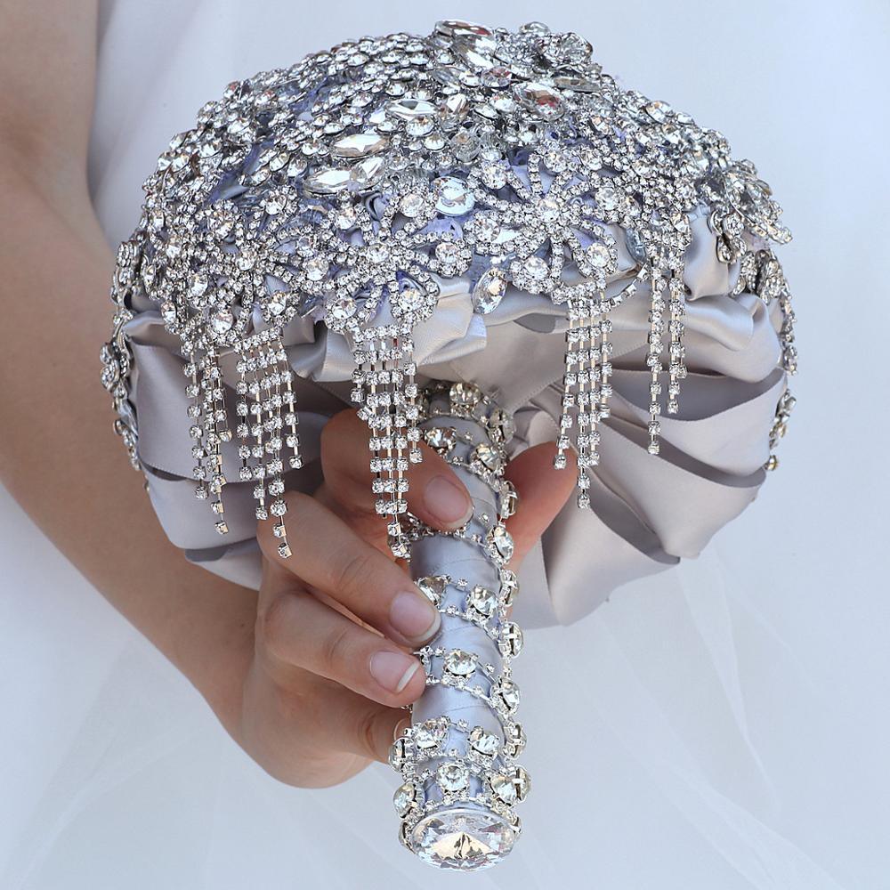 Luxury Silver Wedding Jeweled Bridal Crystal Bouquet Rose - TeresaCollections