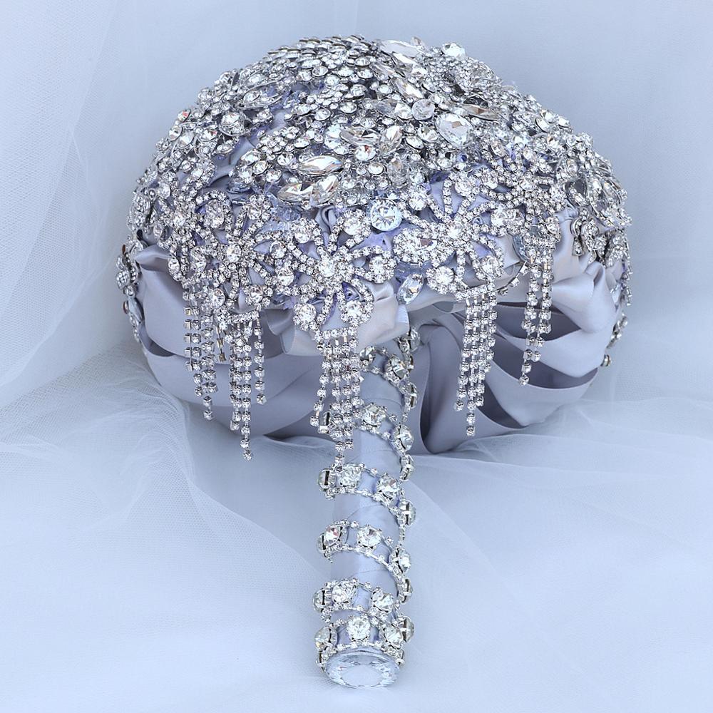 Luxury Silver Wedding Jeweled Bridal Crystal Bouquet Rose - TeresaCollections
