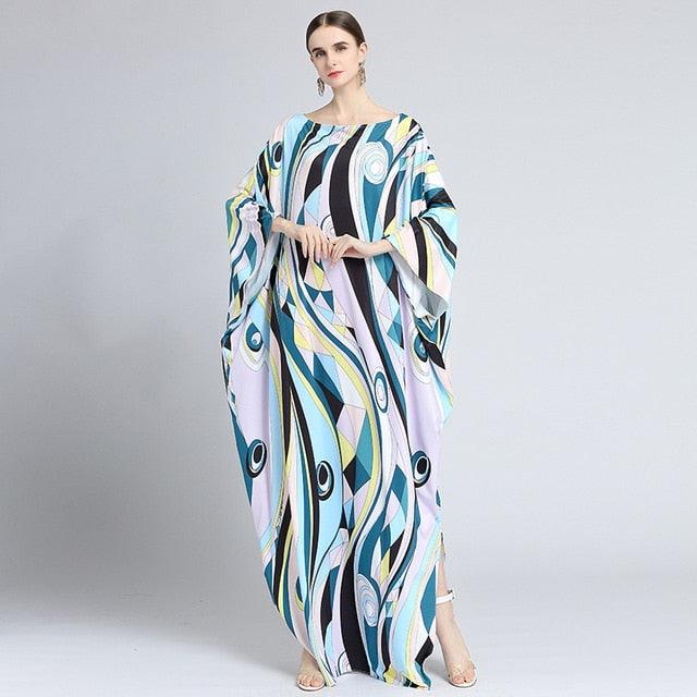 Silk Bohemian Plus Size Dress Batwing Sleeve Maxi Dress - TeresaCollections