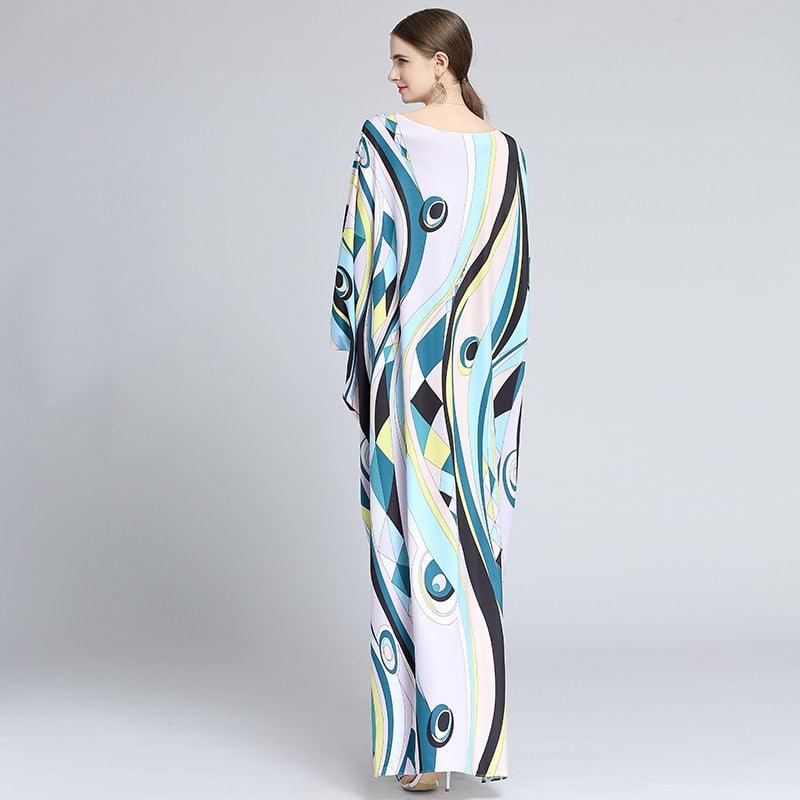 Silk Bohemian Plus Size Dress Batwing Sleeve Maxi Dress - TeresaCollections