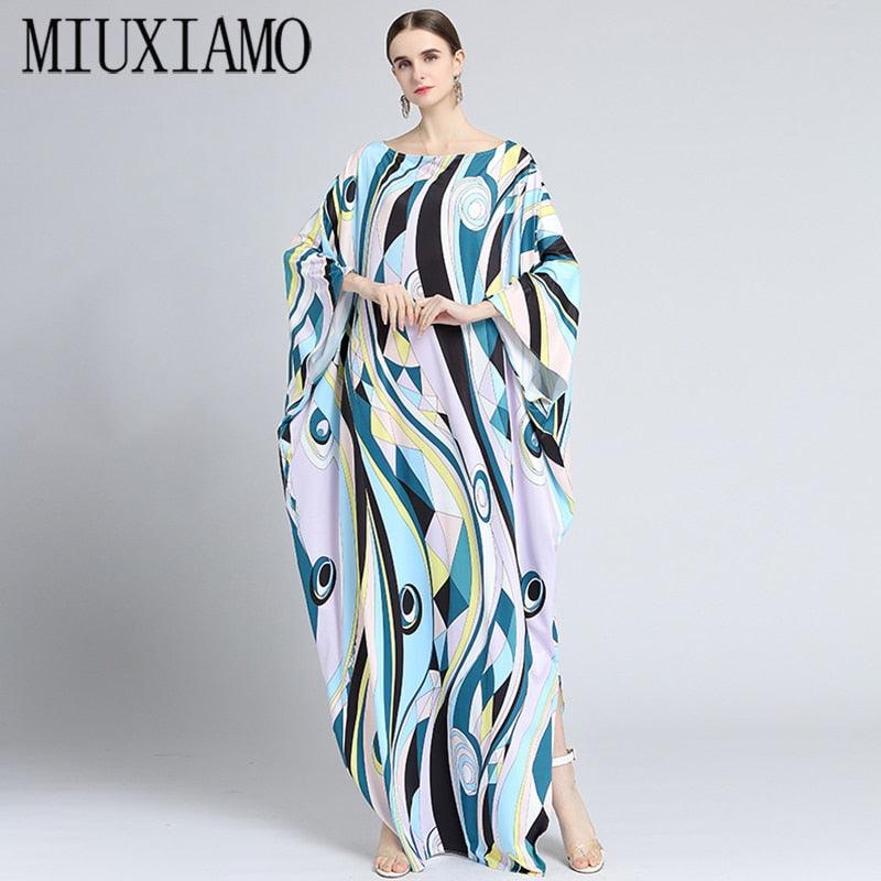Silk Bohemian Plus Size Dress Batwing Sleeve Maxi Dress - TeresaCollections