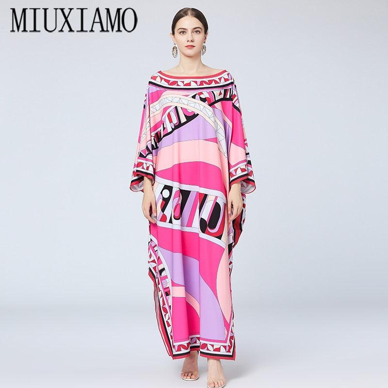 Silk Bohemian Plus Size Batwing Sleeve Maxi Dress - TeresaCollections