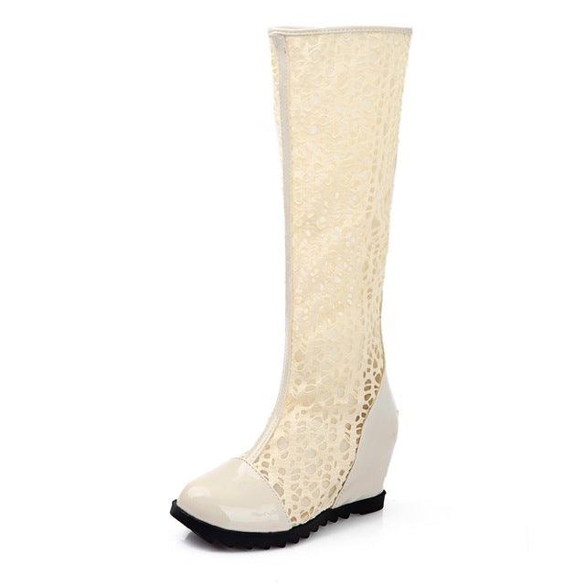 Mesh Knee High Platform Boots - TeresaCollections