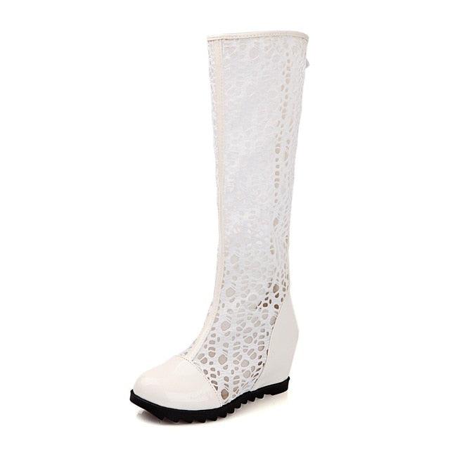 Mesh Knee High Platform Boots - TeresaCollections