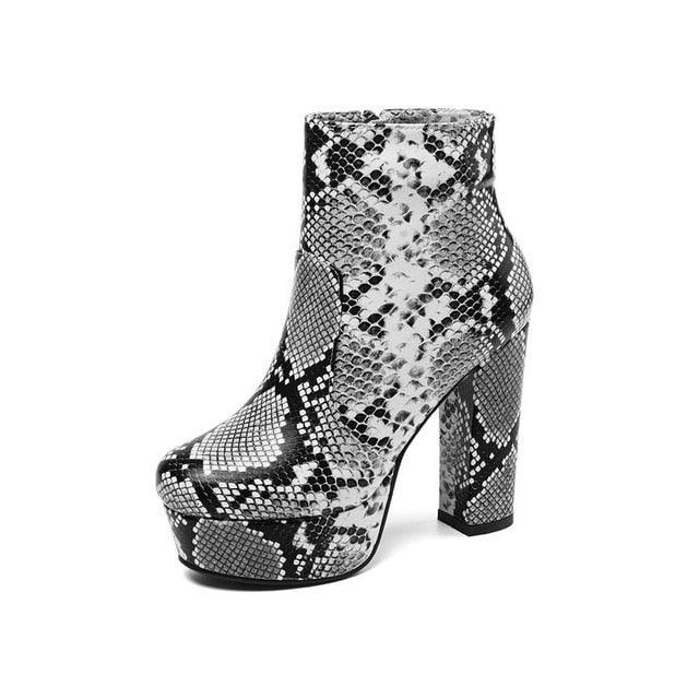 Ankle Boots Women Platform Faux Snake Skin - TeresaCollections