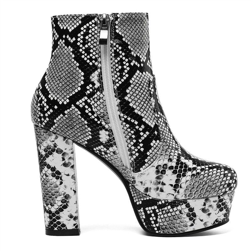 Ankle Boots Women Platform Faux Snake Skin - TeresaCollections