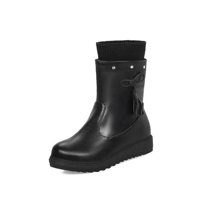 Round Toe Ankle Slip on Winter Boot - TeresaCollections