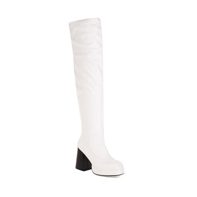 Black Over Knee Platform Pleated Zip Winter Boots - TeresaCollections