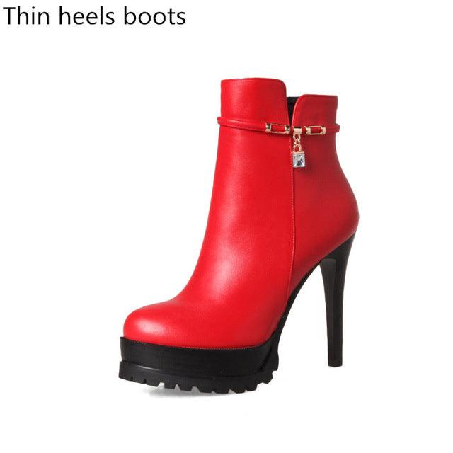 High Heel Elegant Platform Ankle Boots - TeresaCollections