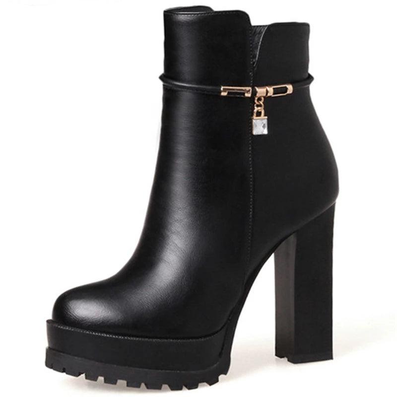 High Heel Elegant Platform Ankle Boots - TeresaCollections