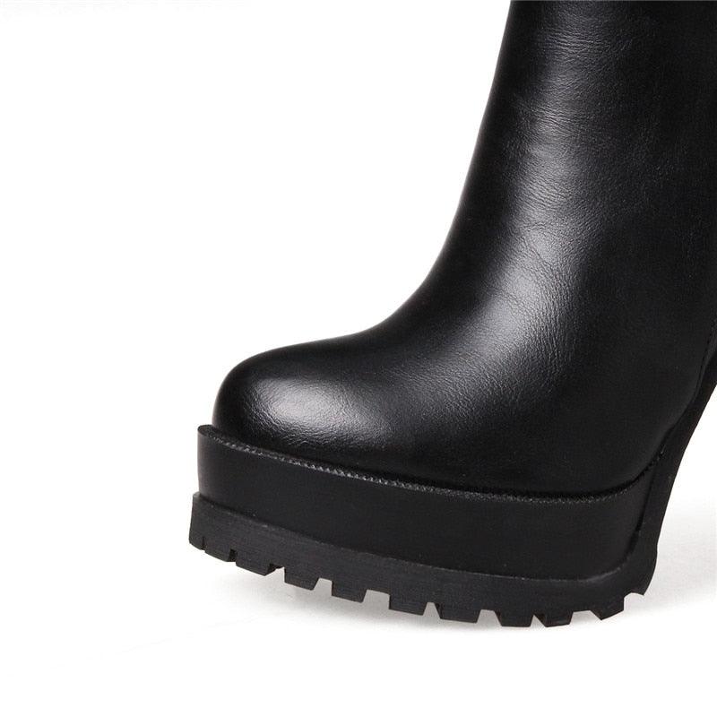 High Heel Elegant Platform Ankle Boots - TeresaCollections
