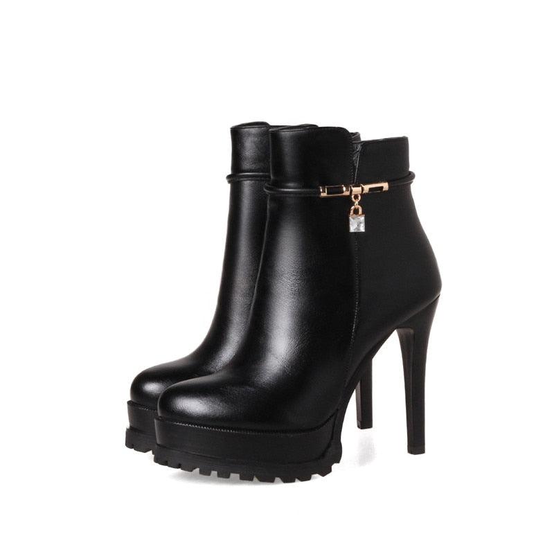 High Heel Elegant Platform Ankle Boots - TeresaCollections