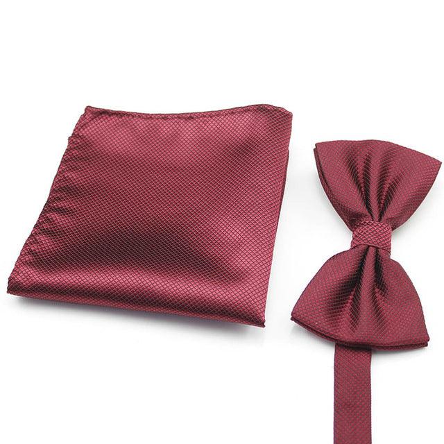 Men Classic Plaid Checks Pre-tied Bowtie Bow Tie Handkerchief Pocket Square Set - TeresaCollections