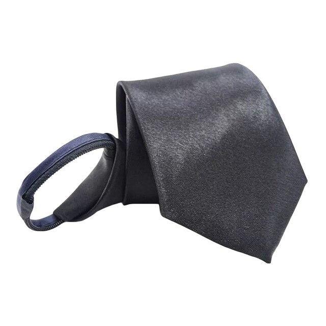 Men Classic Solid Color Wide Zipper Neckties Pre-tie - TeresaCollections