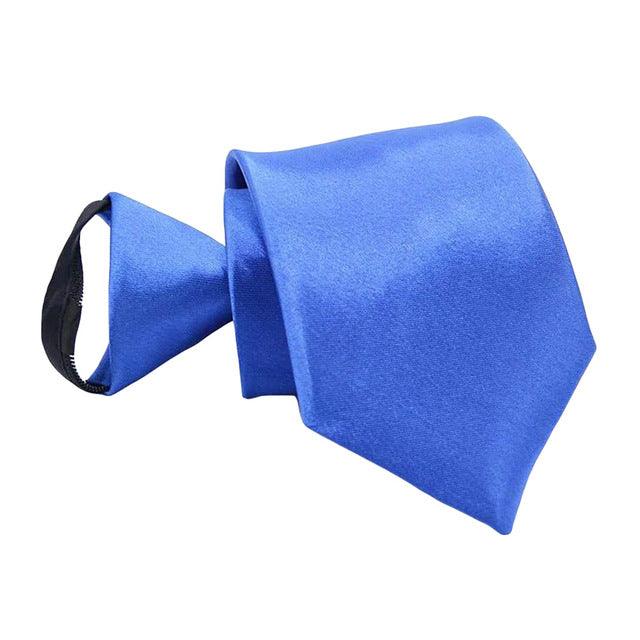 Men Classic Solid Color Wide Zipper Neckties Pre-tie - TeresaCollections