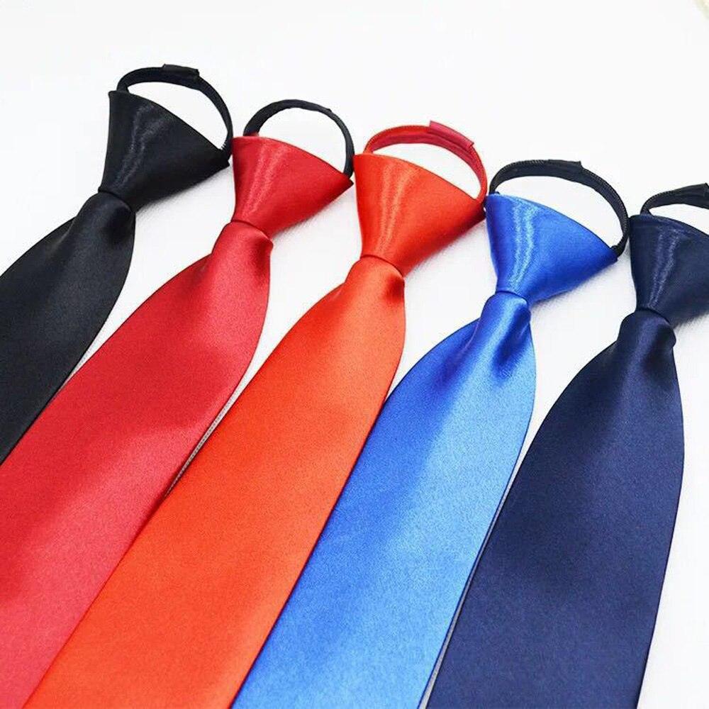 Men Classic Solid Color Wide Zipper Neckties Pre-tie - TeresaCollections