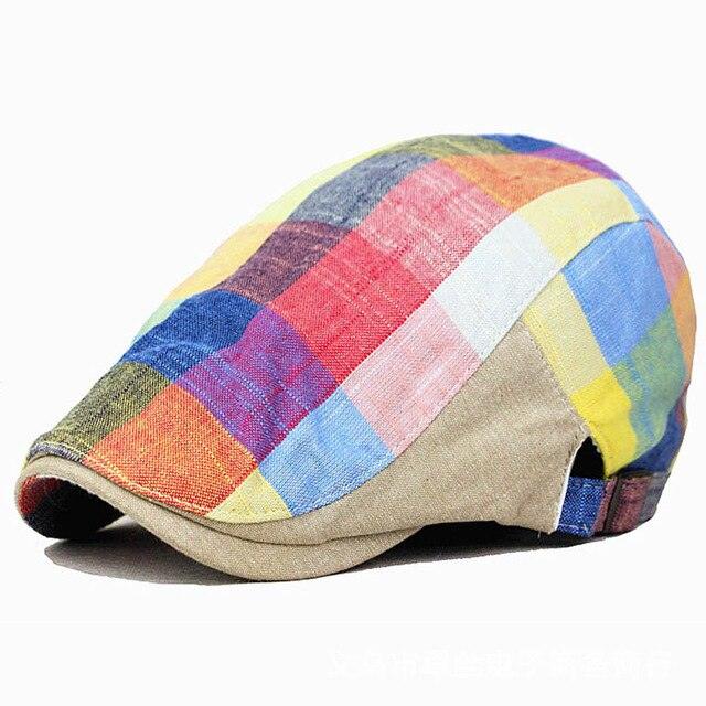 Men Colorful Plaids Checks Cap Flat Cabbie Newsboy Hat - TeresaCollections