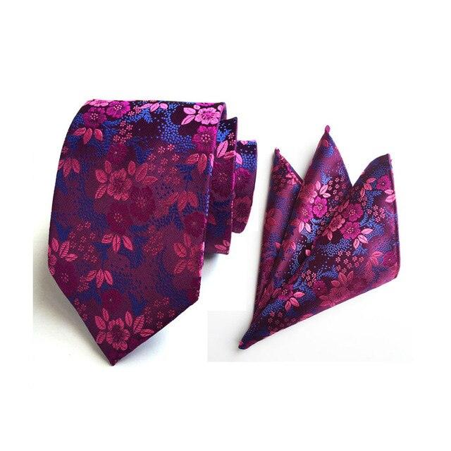 Men Fashion Colorful Paisley Floral Wide Necktie Pocket Square Handkerchief Set - TeresaCollections