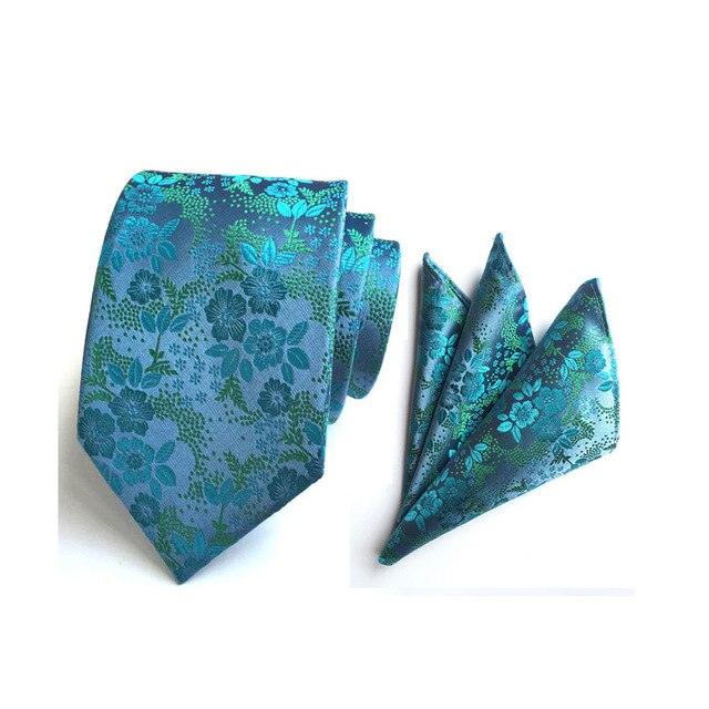 Men Fashion Colorful Paisley Floral Wide Necktie Pocket Square Handkerchief Set - TeresaCollections