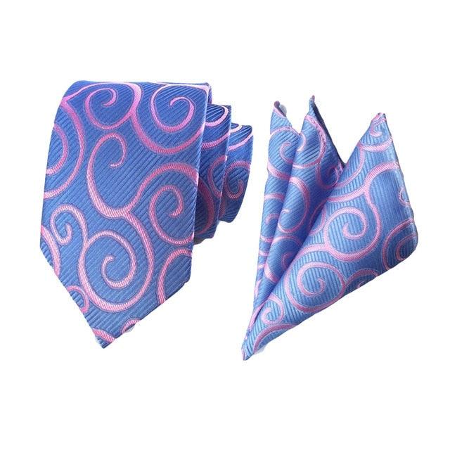 Men Fashion Colorful Paisley Floral Wide Necktie Pocket Square Handkerchief Set - TeresaCollections