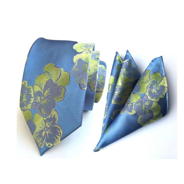 Men Fashion Colorful Paisley Floral Wide Necktie Pocket Square Handkerchief Set - TeresaCollections