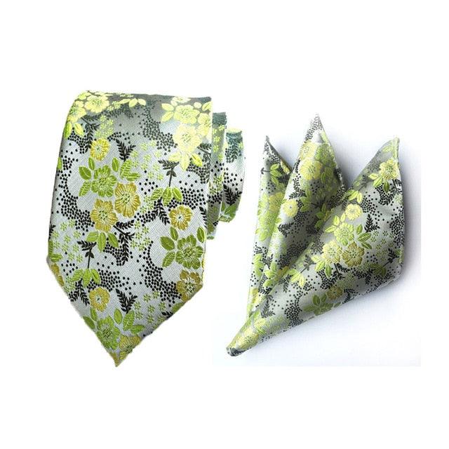 Men Fashion Colorful Paisley Floral Wide Necktie Pocket Square Handkerchief Set - TeresaCollections