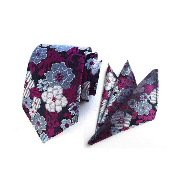 Men Fashion Colorful Paisley Floral Wide Necktie Pocket Square Handkerchief Set - TeresaCollections