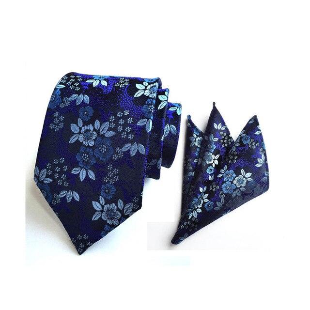 Men Fashion Colorful Paisley Floral Wide Necktie Pocket Square Handkerchief Set - TeresaCollections