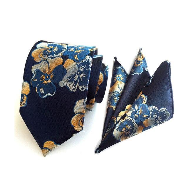 Men Fashion Colorful Paisley Floral Wide Necktie Pocket Square Handkerchief Set - TeresaCollections