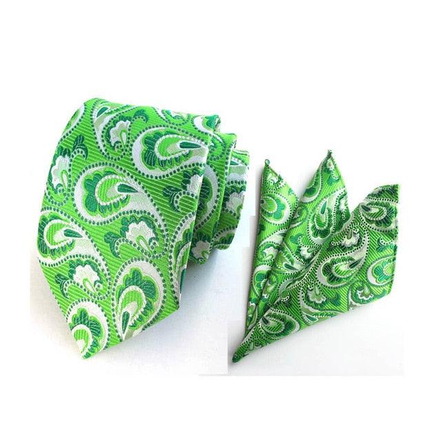 Men Fashion Colorful Paisley Floral Wide Necktie Pocket Square Handkerchief Set - TeresaCollections