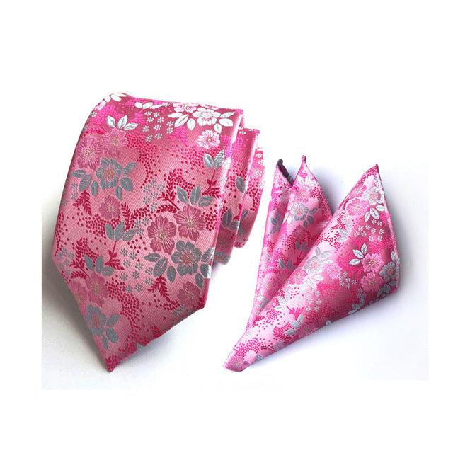 Men Fashion Colorful Paisley Floral Wide Necktie Pocket Square Handkerchief Set - TeresaCollections