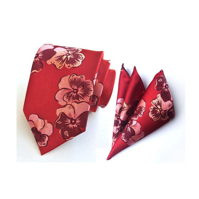 Men Fashion Colorful Paisley Floral Wide Necktie Pocket Square Handkerchief Set - TeresaCollections