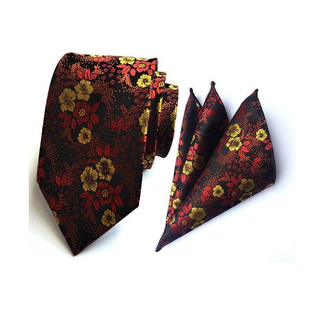 Men Fashion Colorful Paisley Floral Wide Necktie Pocket Square Handkerchief Set - TeresaCollections