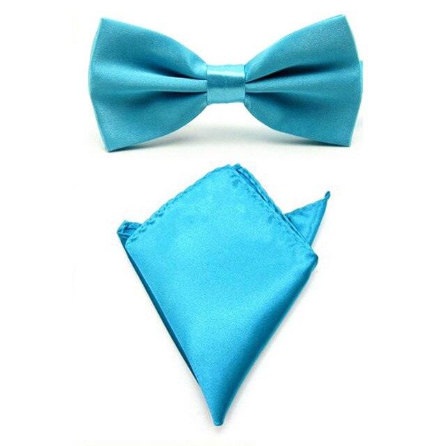 Men Satin Solid Color Bowtie Pocket Square Set BowTie - TeresaCollections