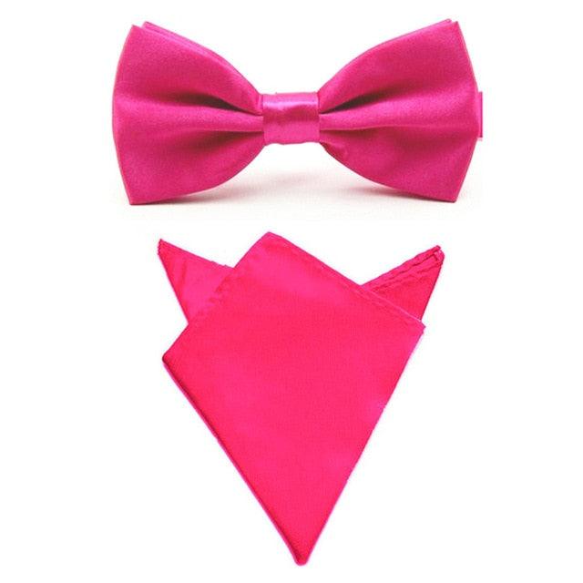 Men Satin Solid Color Bowtie Pocket Square Set BowTie - TeresaCollections