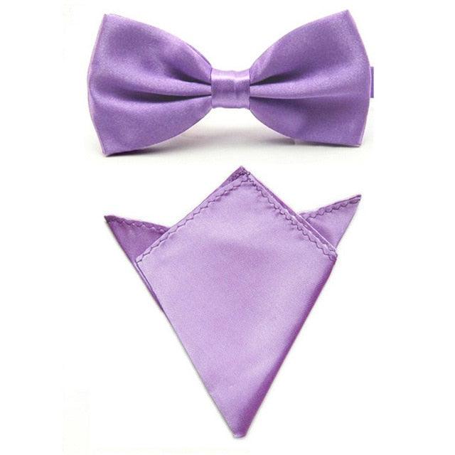 Men Satin Solid Color Bowtie Pocket Square Set BowTie - TeresaCollections