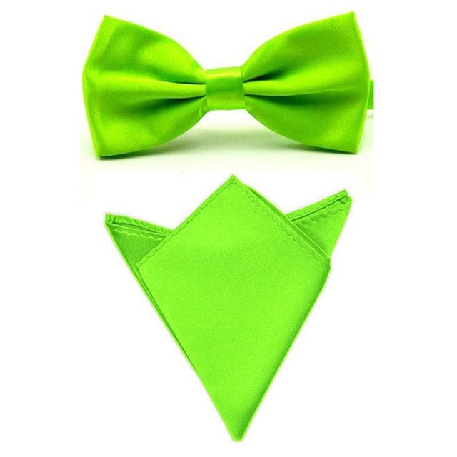 Men Satin Solid Color Bowtie Pocket Square Set BowTie - TeresaCollections