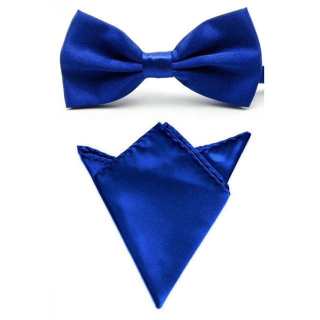 Men Satin Solid Color Bowtie Pocket Square Set BowTie - TeresaCollections