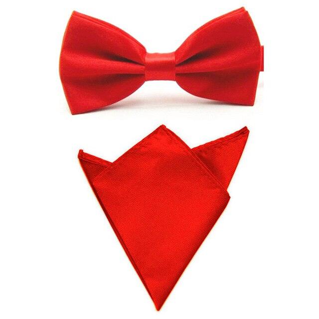 Men Satin Solid Color Bowtie Pocket Square Set BowTie - TeresaCollections