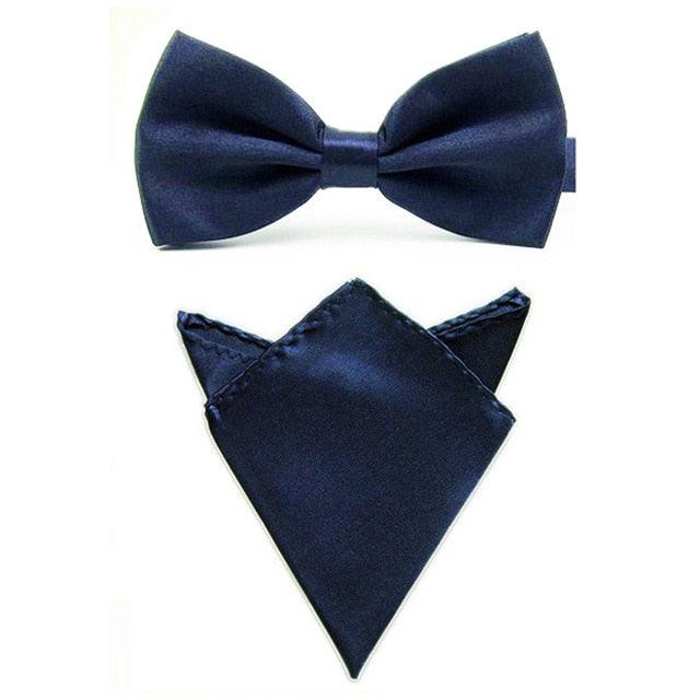 Men Satin Solid Color Bowtie Pocket Square Set BowTie - TeresaCollections