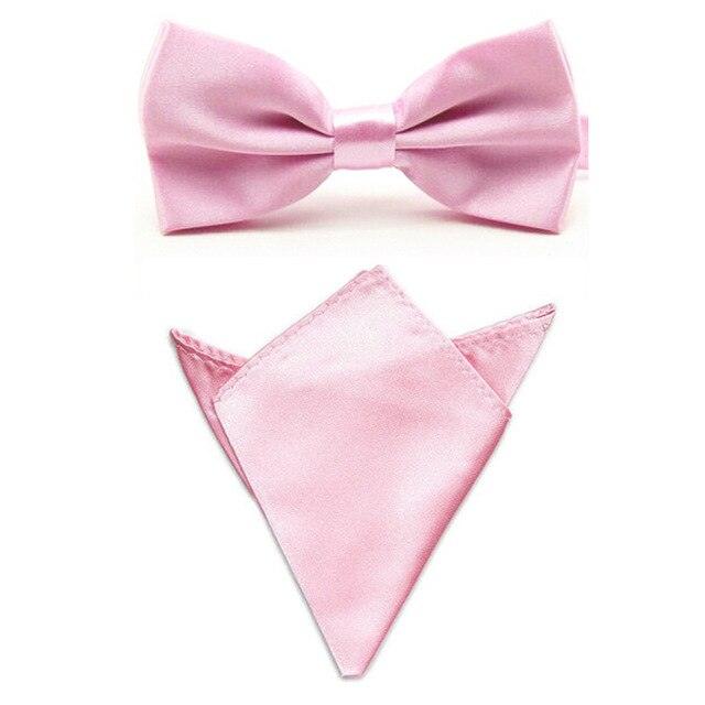 Men Satin Solid Color Bowtie Pocket Square Set BowTie - TeresaCollections