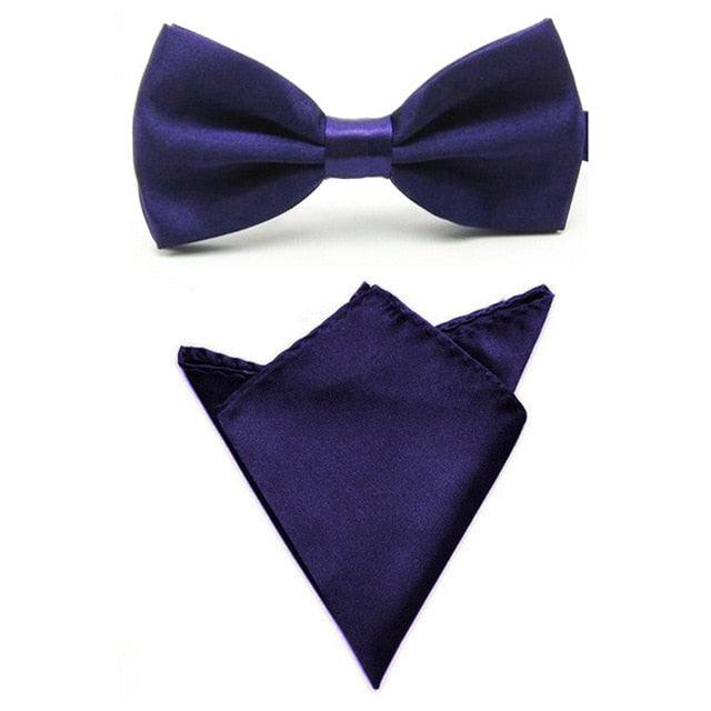 Men Satin Solid Color Bowtie Pocket Square Set BowTie - TeresaCollections