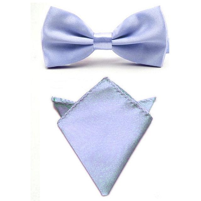 Men Satin Solid Color Bowtie Pocket Square Set BowTie - TeresaCollections